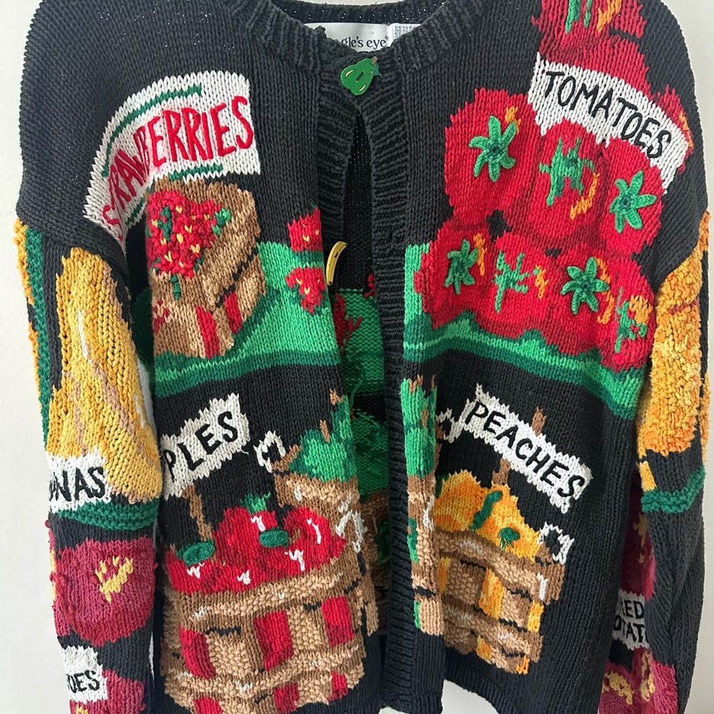 Vintage 90s eagle’s eye Fruit and Vegetable Knit Cardigan